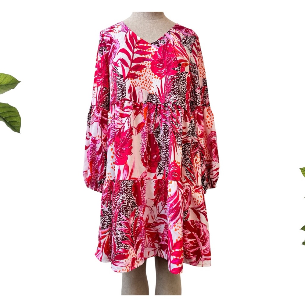 Amoretu Summer Tunic Dress V Neck Casual Loose Flowy Swing Shift size small